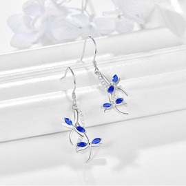 Blue Sapphire Leverback Dangle September Earrings Dragonfly Fish Hook Earring for Women Fashion 925 Sterling Silver Hypoallergenic Jewelry