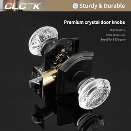 CLCTK Glass Door Knobs Interior with Lock, Vintage Crystal Privacy Matte Black Door Knobs for Bedroom Bathroom, 1 Pack