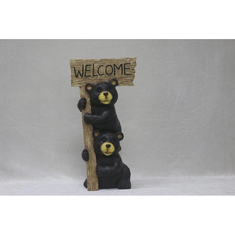 Hi-Line Gift Ltd. 16" Stacking Bears Statue Holding Welcome Sign