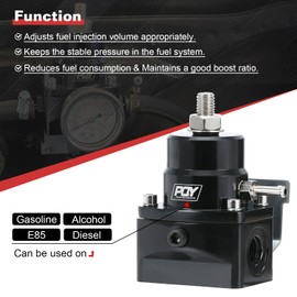 PQY Adjustable Fuel Pressure Regulator Kit 3-70PSI With 6AN Return and 6AN feed Port with AN6-6AN Fuel Line Hoses Connectors (black)