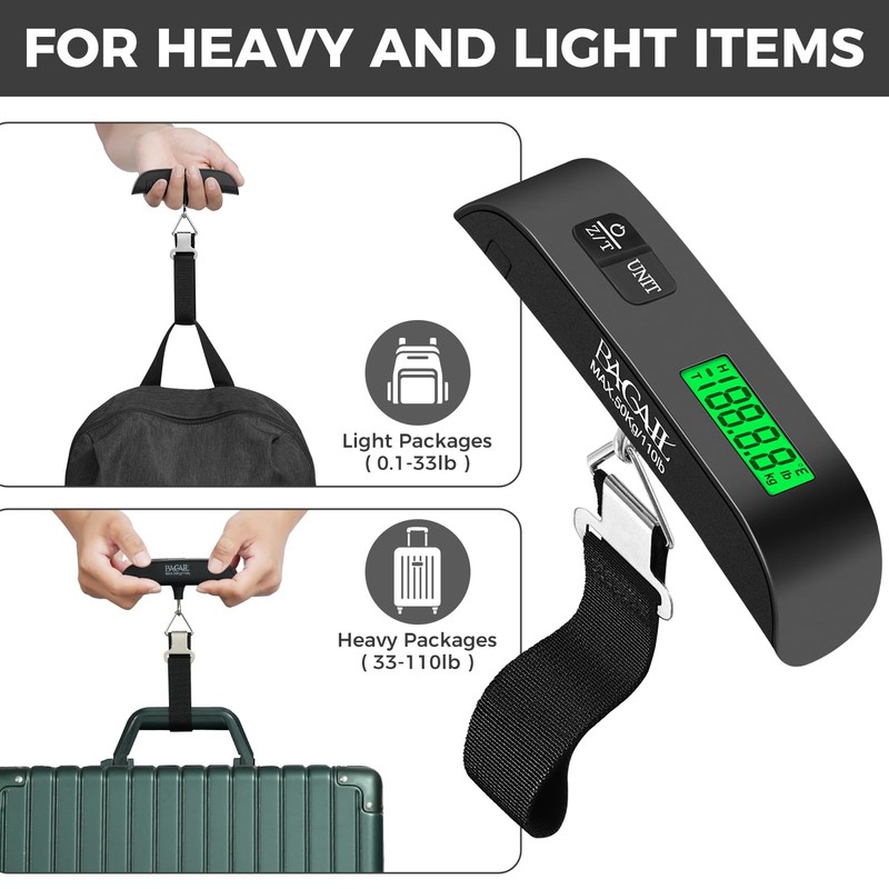 BAGAIL Digital Luggage Scale, 110lbs Hanging Baggage Scale with Backlit