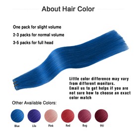 Blue Tape in Hair Extensions 100% Real Remy Human Hair Extensions Silky Straight for Women 20 Pcs/Package(16Inch #Blue 30g)
