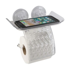 Bath Bliss Suction Cup Toilet Paper Dispenser | Power Lock Suction Mount | Phone and Wipes Holder Tray | Not Tools Required |Smooth Surfaces Only | Tile | Glass | Metal | Plastic | Bathroom | Clear