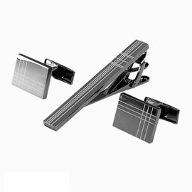 Men's Tie Clip and Cufflink Set | Black Tie Pin | Silver Accessories Men's Fashion | Wedding Anniversary Business Gift, Unique, Brass, None