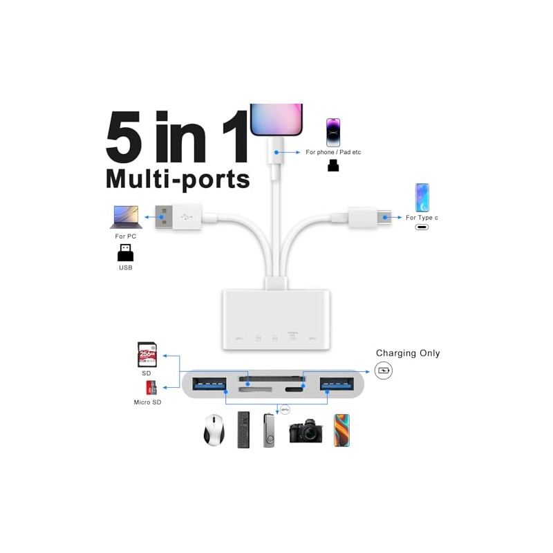 Lector de tarjetas de memoria 5en1, adaptador USB y lector