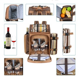 Hap Tim Picnic Basket Backpack for 2 Person with 2 Insulated Cooler Compartment, Wine Holder, Fleece Blanket, Cutlery Set,Perfect for Beach, Day Travel, Hiking, Camping, BBQs, Family or Wedding Gifts