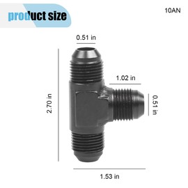 10AN Male Flare Tee Fitting Adapter, Black Anodized T Fuel Hose Union Fitting Adapter, Aluminum Thread Flare Tee Quick Connect Fuel Line Adaptor (10AN)
