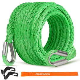 Aomifunny Synthetic Winch Rope Extension, 3/8Inch x 50Ft 26500 Lbs Winch Extension Cable Replacement Tow Ropes Line for Off Road Vehicle ATV UTV Truck SUV Jeep (Green)