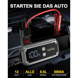 Portable Car Battery Booster, 3000A Jump Starter for Emergency Starts, Black