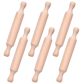 KIPTVO 6PCS Kids Small Wooden Rolling Pins, Mini Rolling Pin, Small Rolling Pin for Kitchen, with 2 Rollers Handle, Non-Stick Playdough Dough Roller for Child in Pie Crust, Cookie, Pastry, Dough