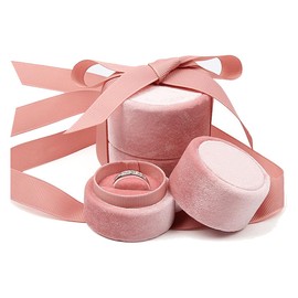 TINGFENG Pink Velvet Ring Box Bowknot Jewelry Box Earring Boxes Gift Retro Round Jewelry Box Gift Box Small for Women Mother Daughter (1pcs Pink)