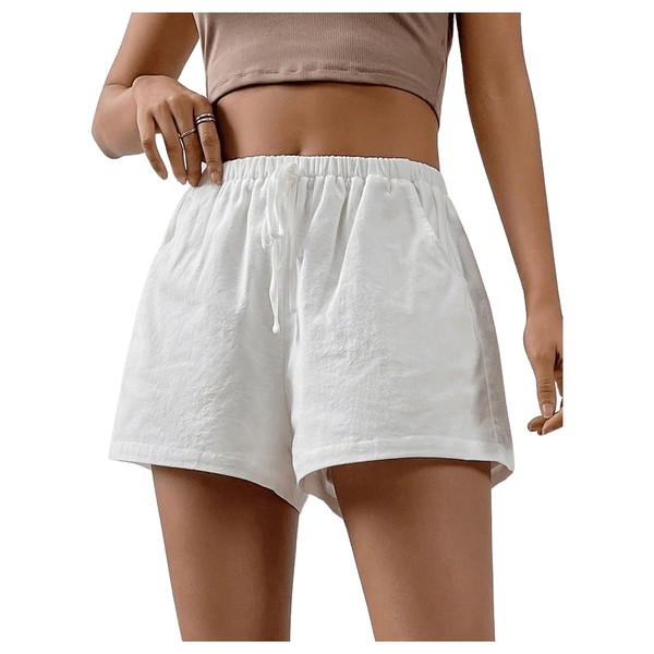 Floerns Women's Elastic Waist Double Layered Linen Shorts Knot Front