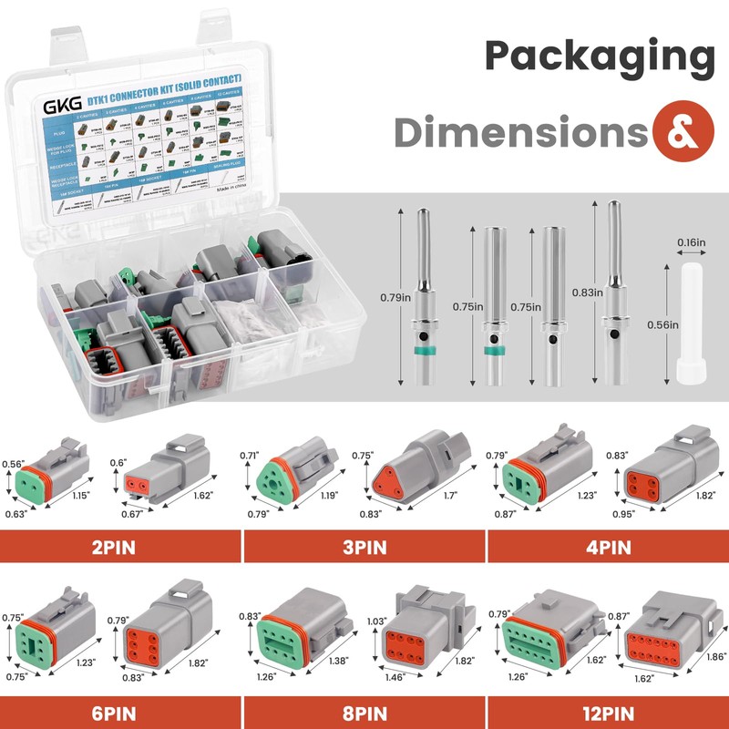 GKG DTK1 6 Sets Deutsch Connector Kit(2/3/4/6/8/12 Pins),IP68 Waterproof DT