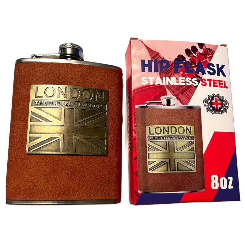 British Souvenir Stainless Steel Hip Flask with London Union Jack