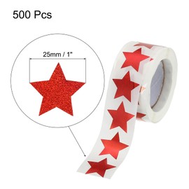 MECCANIXITY 1 Roll Glitter Star Stickers 1 Inch DIY Adhesive Sparkling Labels for Notes, Greeting Cards, Gift Boxes, 500 Count/Roll Red Powder