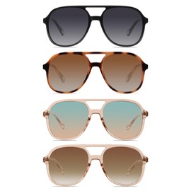 YDAOWKN Retro Square Aviator Sunglasses for Womens Mens Vintage 70s Double Bridge Sun Glasses