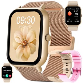 Reloj Inteligente Mujer Hombre con Llamada y Whatsapp, 1,83" HD IP68 Impermeable Smartwatch, Reloj Deportivo con Monitor Sueño Oxígeno Sanguíneo, Oxígeno, GPS, Pulsómetro, para Android iOS (Dorado)