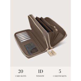 Lazarotti Bologna XL Leather Purse for Women, 2 Large Zip Compartments, 20 Card Slots, Coin Pocket, RFID Protection, 20 x 4 x 11 cm, taupe, Standard size, Classic