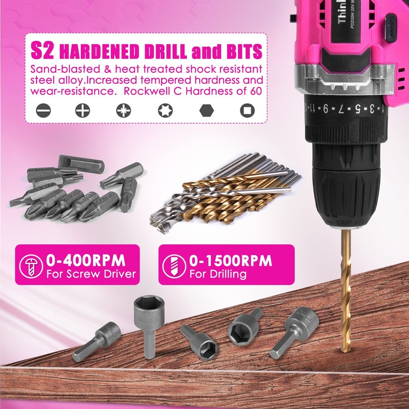 ThinkLearn Tool Kit with 20V Cordless Drill(265in-lbs), Pink Drill Set