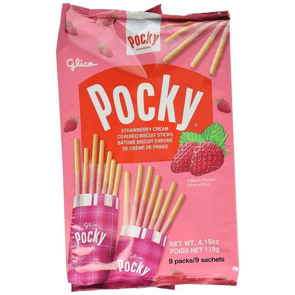 Strawberry Cream Pocky 3.81oz Family Pack of 9 individual pack (contains 5 Bags)