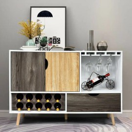 Mid Century Wooden Storage Cabinet Sideboard Buffet with Wine Rack Featurecolor: As show Color