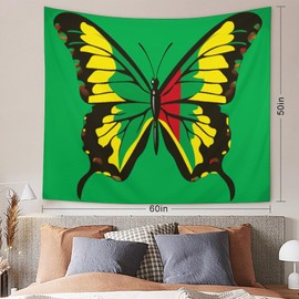 Buyidec Butterfly Jamaica Flag Tapestry Wall Hanging Art Deco Tapestries for Bedroom Living Room Dorm