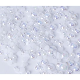 15g Mixed Colours Size Flat Back Pearls Cabochons Decoden 2mm - 12mm Bling (AB White)