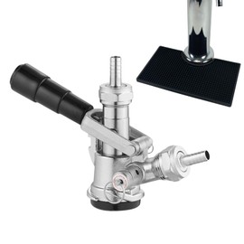 GOVNPJ D System Keg Coupler, Beer Kegerator Tap with Pressure Relief Valve Brass Commercial Beer Tap with 5/8 Inch Stainless Steel Probe - Includes Drip Tray for Draft Dispensing