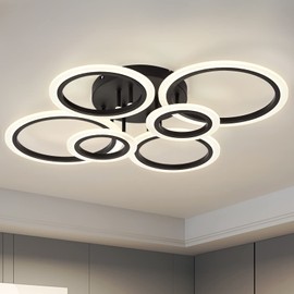 Vikaey Modern LED Flush Mount Ceiling Light, 6 Rings LED Black Close to Ceiling Light, Lighting Fixture Ceiling Lamp for Kitchen, Living Room, Bedroom, Laundry Room, 4000K Not dimmable