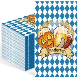 100pcs Oktoberfest Paper Napkins Decorations, 3 Ply Disposable Guest Hand Towels Blue and White Plaid Decorative Napkins for Lunch Table Party Supplies