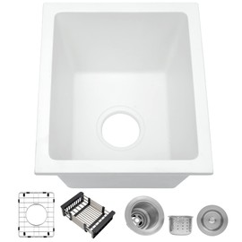 MILOSEN White Bar Sink,RV Kitchen Sink, Small Bar Sink 13 × 15 Inch, Undermount Bar sink, Wet Bar Prep Sink Single Bowl
