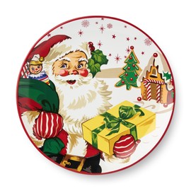 Santa’s Retro Christmas Dinner Plates – Set of 4 Vintage Holiday Plates with Santa, Reindeer & Snowman Art, ceramic, Dishwasher Safe, Festive Tableware for Holiday Meals