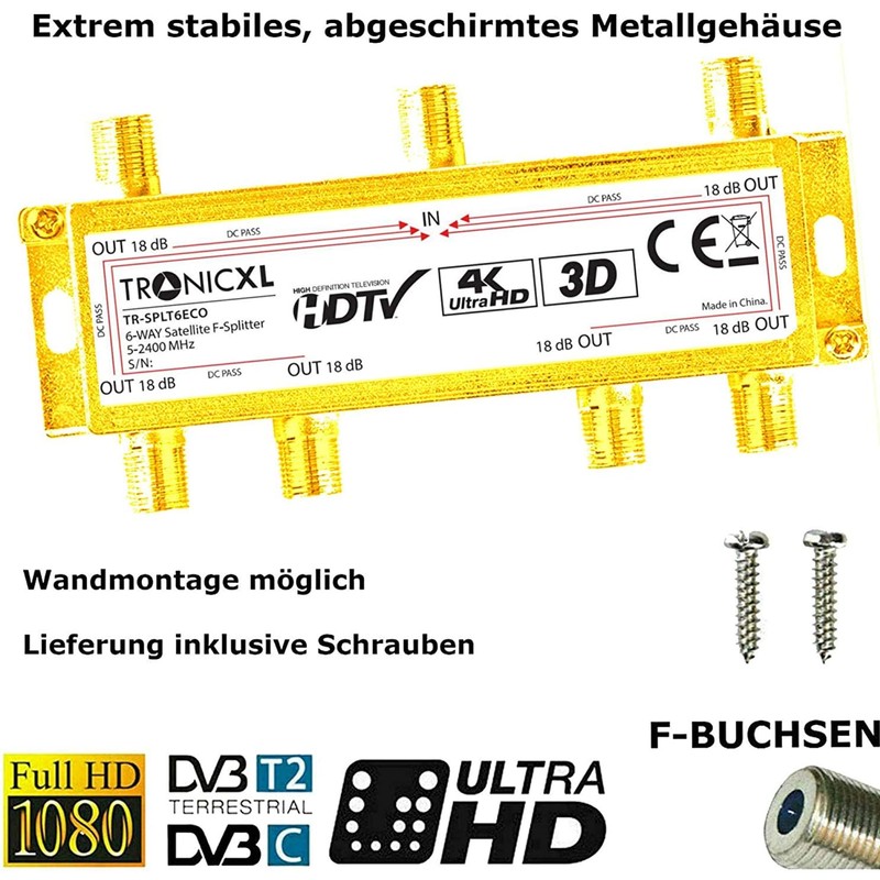 TronicXL 4K 6-Way Antenna Splitter 3D HD Suitable IEC Splitter