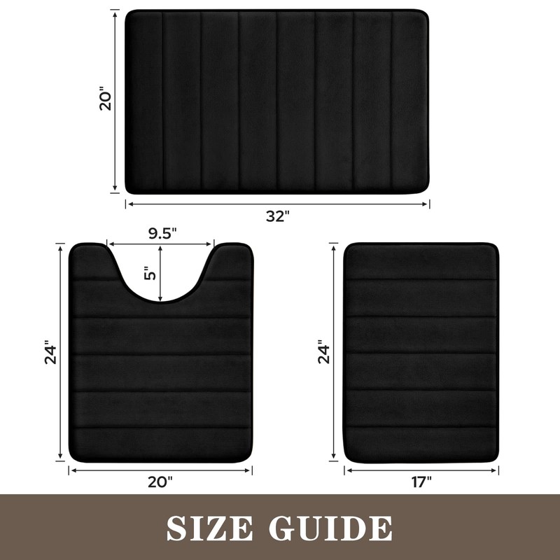 BYSURE BYSURE Black Memory Foam Bathroom Rug Set 3 Piece,