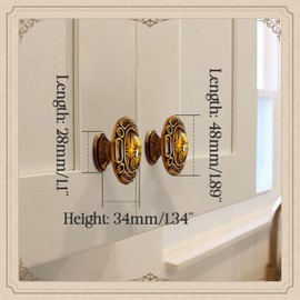Elistonie 2 Pack Vintage Style Cabinet Handles with Art Pattern Oval Knobs Zinc Alloy Cupboard Knobs (Red Copper, Single Hole)