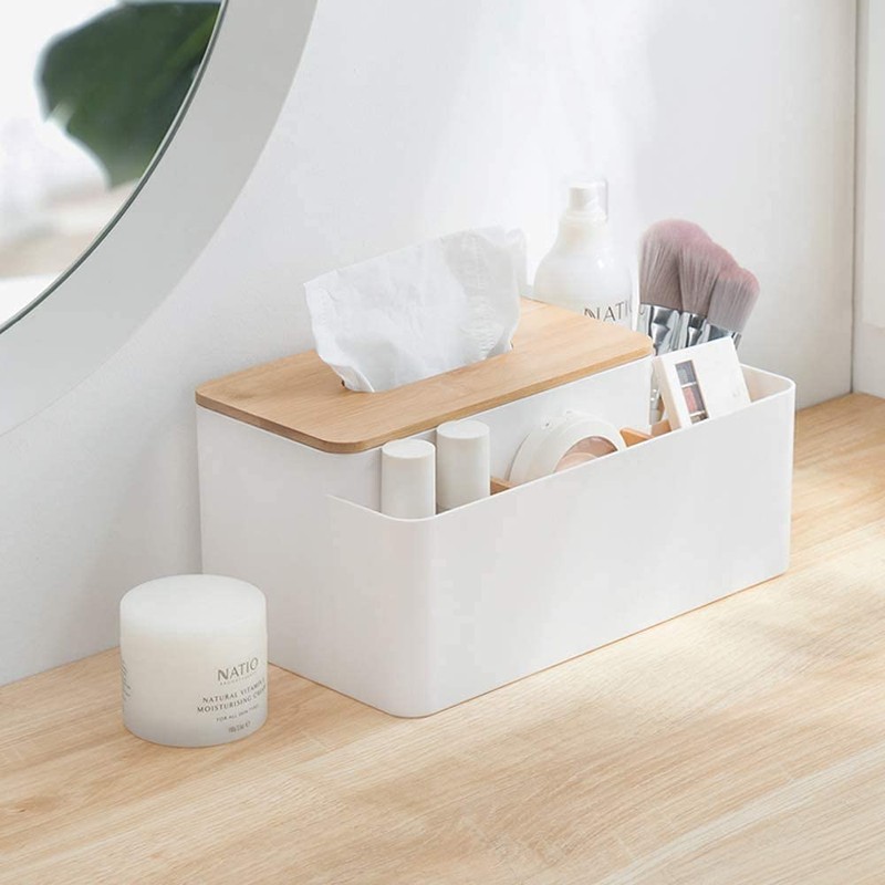 Multifunction Tissue Box Rectangular Facial Tissue Holder Dispenser for Dining