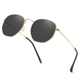 aisswzber Metal Hexagonal Polarized Sunglasses Small Frame Unisex Shades for Women Men UV Protection Lightweight Glasses