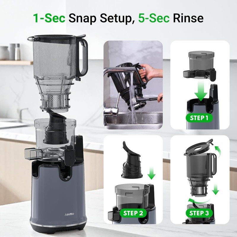 Aeitto Max5 Juicer Machines,Cold Press Juicer with 5.3“ Extra Large