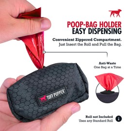 Tuff Pupper Dog Poop Bag Holder | Works with Any Dog Leash | Zippered Waste Bag Dispenser | Waterproof with Rust-Proof Clip | Convenient Lightweight Design | Bags NOT Included
