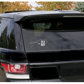 Window Sticker Fisherman Truck Fly Guy Fishing Outdoor Vinyl Car Decals 10x4-Inch Glossy White