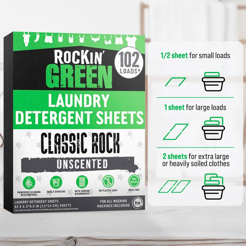 Rockin' Green Travel Laundry Detergent Sheets Unscented - Mess-Free Laundry