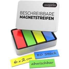 YOURGANIZE YOURGANIZE® Magnetstreifen beschreibbar | 80 Stück, 60x20 mm | Magnetschilder zum Beschriften | Für Kühlschrank, Whiteboard & Tafel | Magnetstreifen
