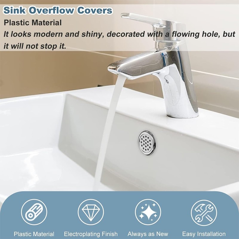 Pack of 6 Sink Overflow Covers, Sink Overflow Rings, Overflow