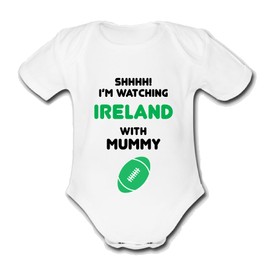 IRELAND RUGBY Shhhh! I'm watching with Daddy Mummy Grandad Unique Babygrow Cute Funny Baby Vest Grow Boys Girls Unisex Gift Clohtes Top Kit Bodysuit