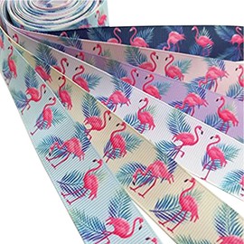 (Flamingo) - Dandan DIY Assorted 12 Yards Flamingo Grosgrain Ribbon Craft DIY Gift Packing Hair Bow Accessory (Flamingo)