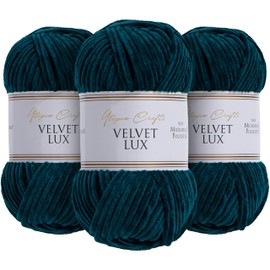 Utopia Crafts Velvet Lux Chenille Super Soft Chunky Yarn for Knitting and Crochet Yarn, 3 x 100 g (Petrol Green)