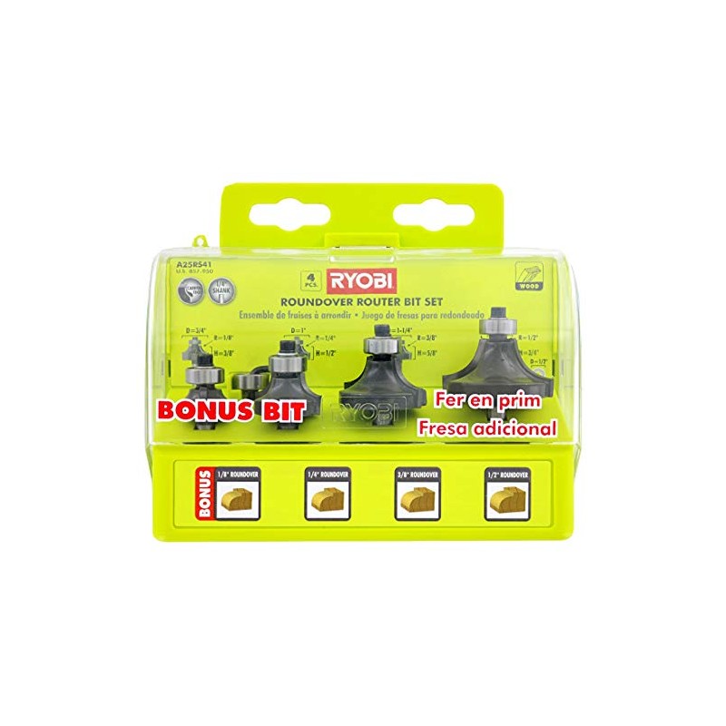 Ryobi A25RS41 4-Piece Roundover Router Bit Set