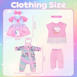 Baby Doll Clothes for 12-18 inch Dolls, 3 Set Doll Girl Clothes with Dress Jumpsuit Headbands for 35-45 cm Baby Doll Accessories Girls Birthday Gift