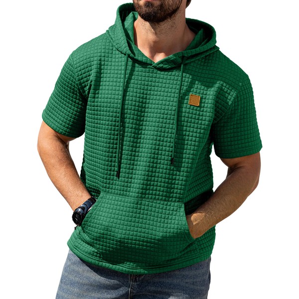 Aiyino Men's Hoodies Pullover Casual Short Sleeve Drawstring Waffle Knit