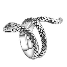 GAUEIOUR Vintage Silver Plated Lacquer Snake Ring,European and American Hip-hop Style Universal Ring for Men and Women,Punk Metal Snake Shaped Ring
